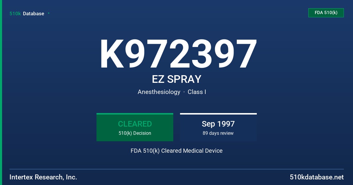K972397 EZ SPRAY FDA 510(k) Cleared Medical Device