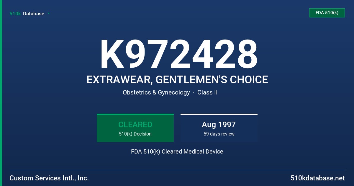 K972428 EXTRAWEAR, GENTLEMEN'S CHOICE FDA 510(k) Cleared Medical Device