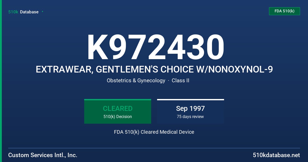K972430 EXTRAWEAR, GENTLEMEN'S CHOICE W/NONOXYNOL-9 FDA 510(k) Cleared Medical Device