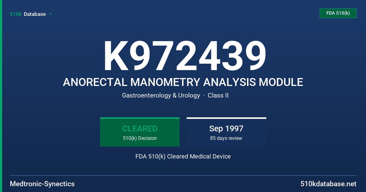 K972439 ANORECTAL MANOMETRY ANALYSIS MODULE FDA 510(k) Cleared Medical Device