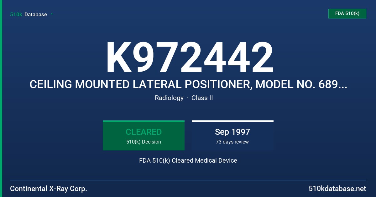 K972442 CEILING MOUNTED LATERAL POSITIONER, MODEL NO. 6896.002 FDA 510(k) Cleared Medical Device