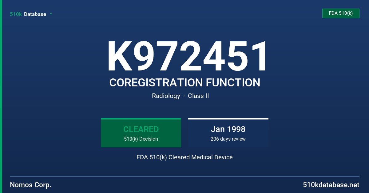 K972451 COREGISTRATION FUNCTION FDA 510(k) Cleared Medical Device