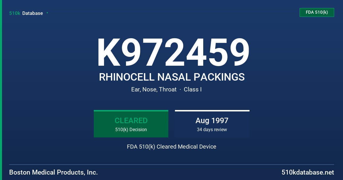K972459 RHINOCELL NASAL PACKINGS FDA 510(k) Cleared Medical Device