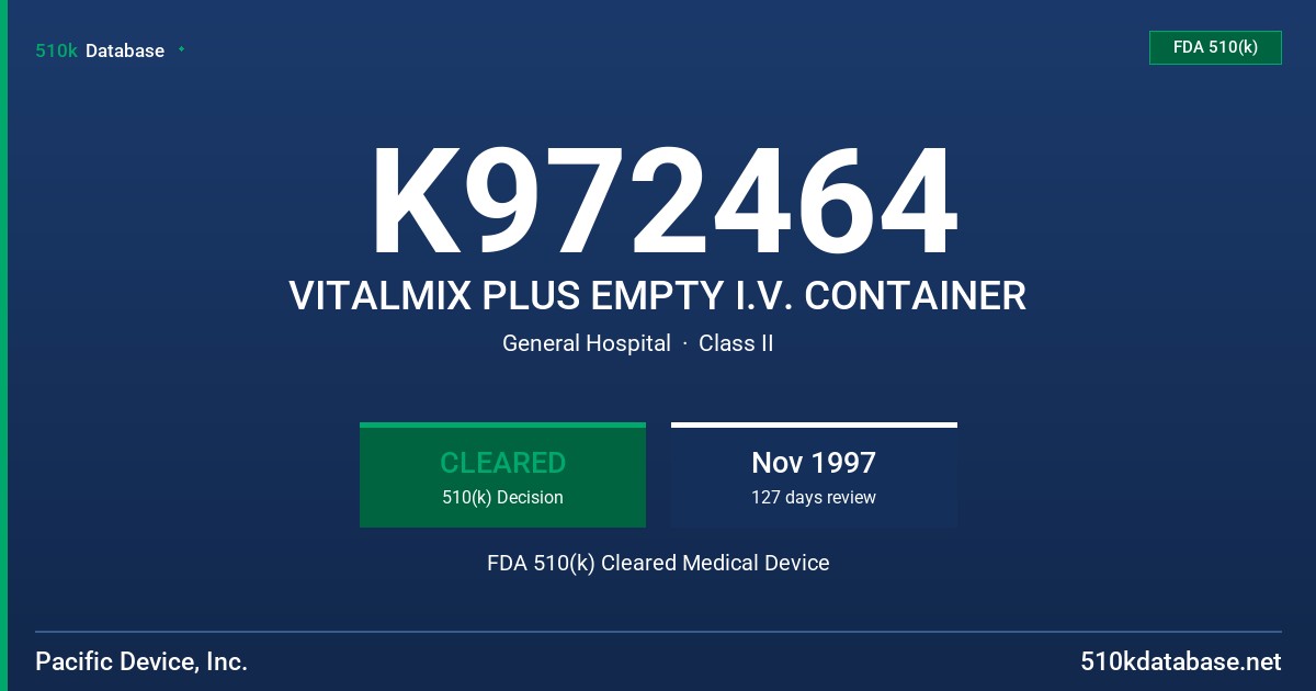 K972464 VITALMIX PLUS EMPTY I.V. CONTAINER FDA 510(k) Cleared Medical Device