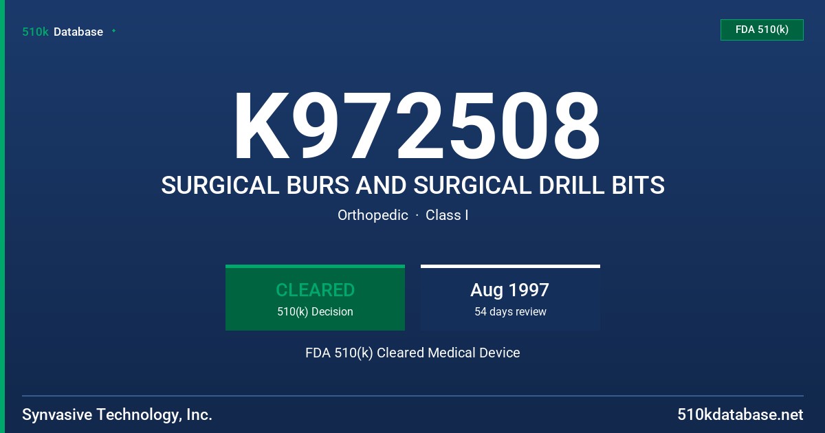 K972508 SURGICAL BURS AND SURGICAL DRILL BITS FDA 510(k) Cleared Medical Device