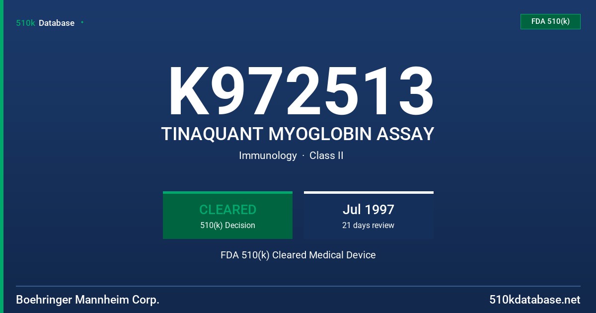 K972513 TINAQUANT MYOGLOBIN ASSAY FDA 510(k) Cleared Medical Device