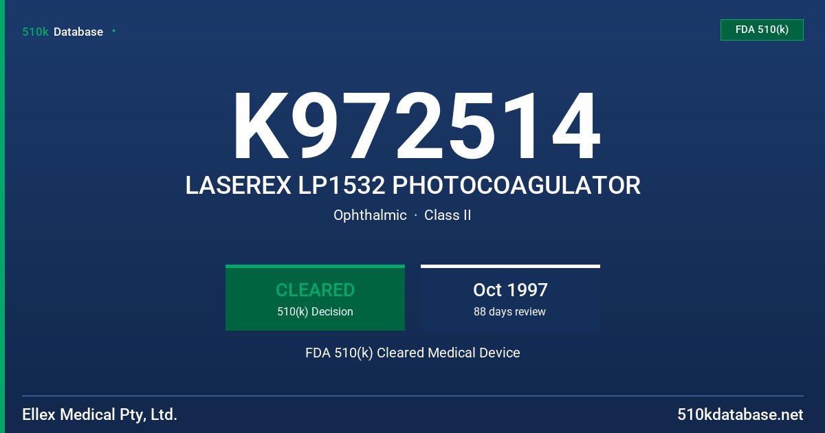 K972514 LASEREX LP1532 PHOTOCOAGULATOR FDA 510(k) Cleared Medical Device