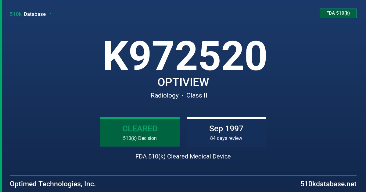 K972520 OPTIVIEW FDA 510(k) Cleared Medical Device