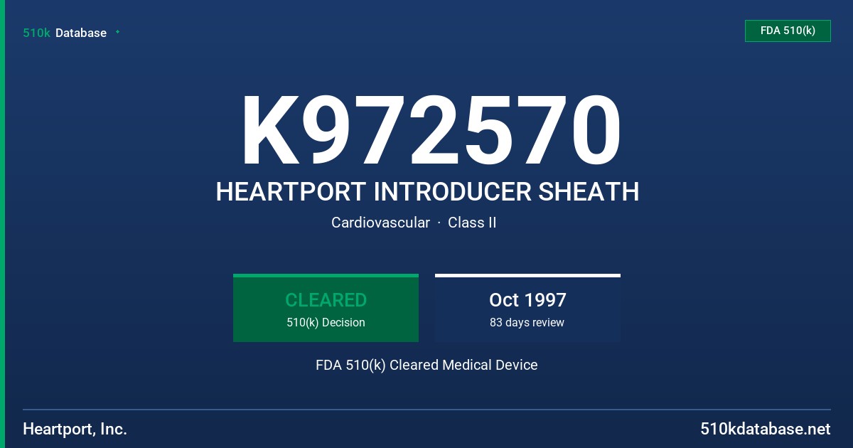 K972570 HEARTPORT INTRODUCER SHEATH FDA 510(k) Cleared Medical Device