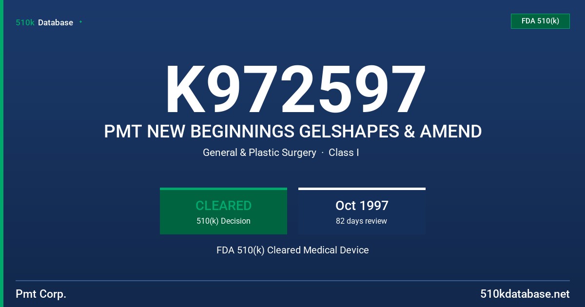 K972597 PMT NEW BEGINNINGS GELSHAPES & AMEND FDA 510(k) Cleared Medical Device