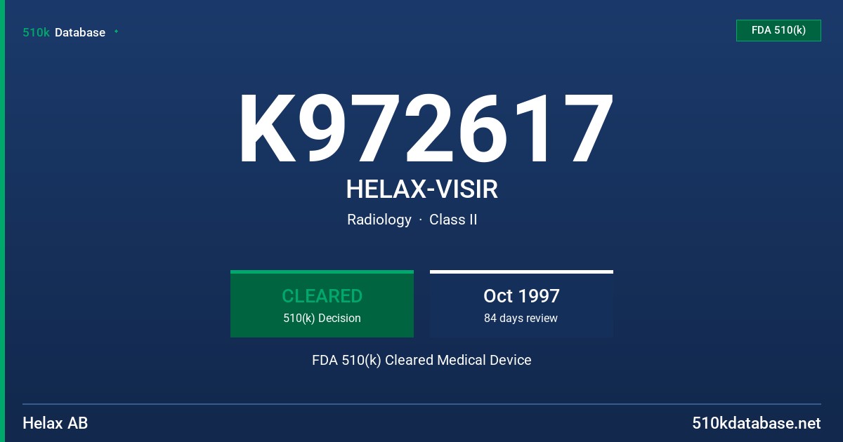 K972617 HELAX-VISIR FDA 510(k) Cleared Medical Device