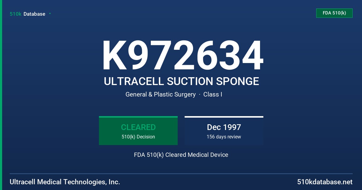 K972634 ULTRACELL SUCTION SPONGE FDA 510(k) Cleared Medical Device