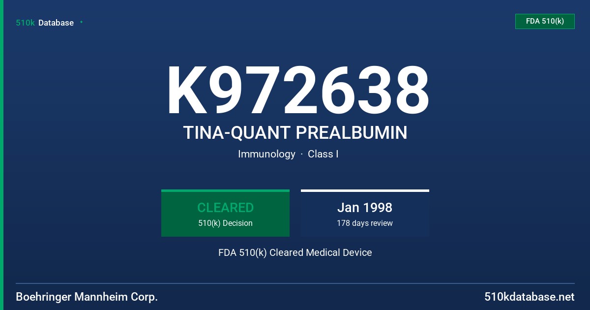 K972638 TINA-QUANT PREALBUMIN FDA 510(k) Cleared Medical Device