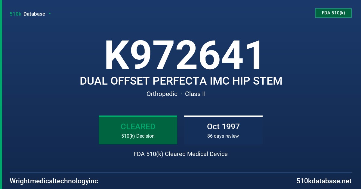 K972641 DUAL OFFSET PERFECTA IMC HIP STEM FDA 510(k) Cleared Medical Device