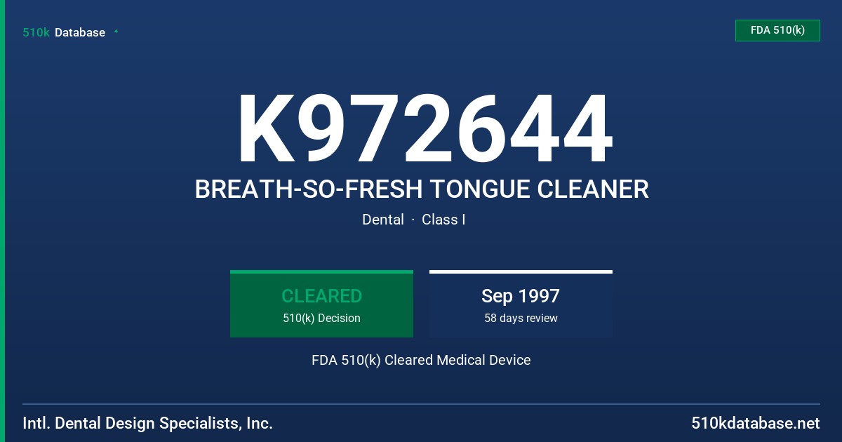K972644 BREATH-SO-FRESH TONGUE CLEANER FDA 510(k) Cleared Medical Device