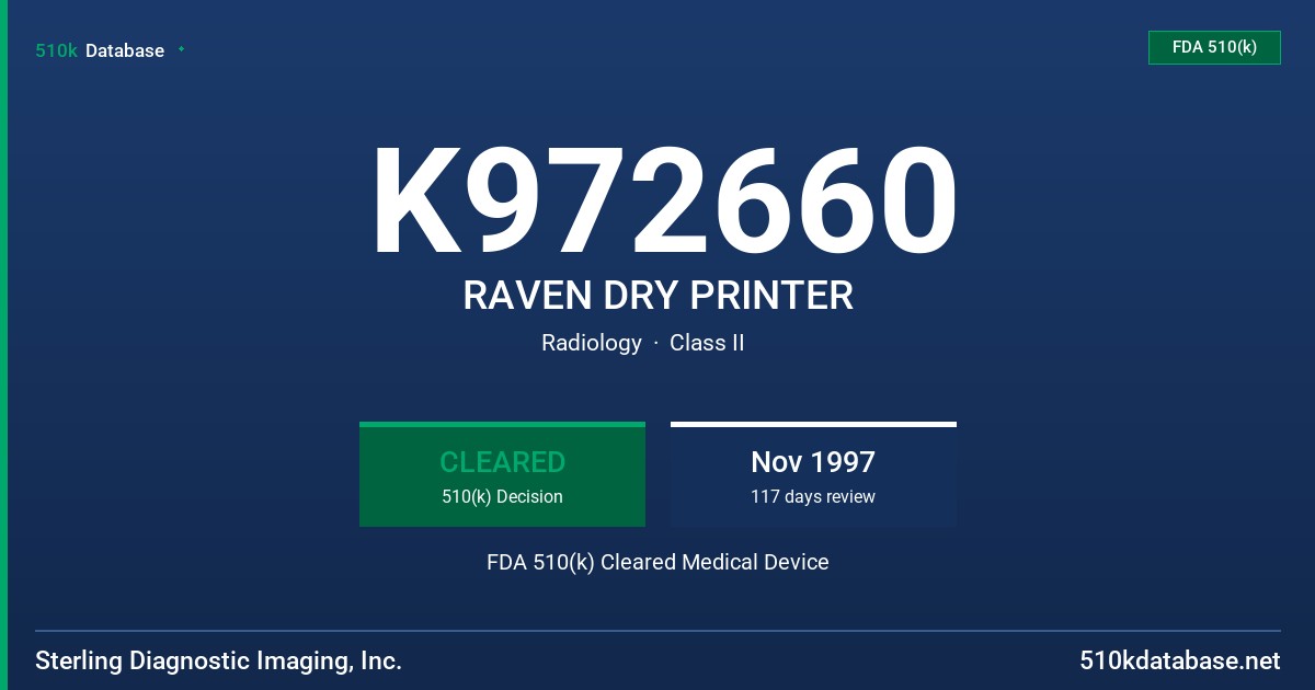 K972660 RAVEN DRY PRINTER FDA 510(k) Cleared Medical Device