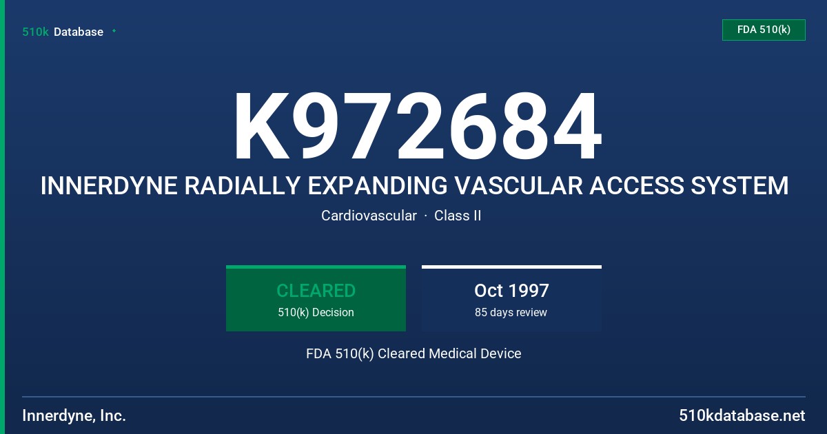 K972684 INNERDYNE RADIALLY EXPANDING VASCULAR ACCESS SYSTEM FDA 510(k) Cleared Medical Device
