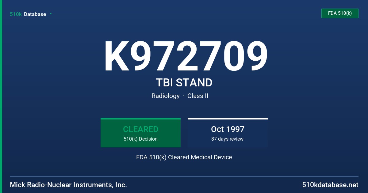 K972709 TBI STAND FDA 510(k) Cleared Medical Device