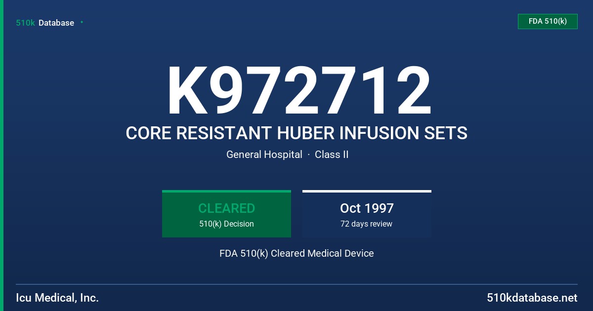 K972712 CORE RESISTANT HUBER INFUSION SETS FDA 510(k) Cleared Medical Device