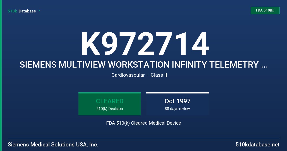K972714 SIEMENS MULTIVIEW WORKSTATION INFINITY TELEMETRY SYSTEM FDA 510(k) Cleared Medical Device