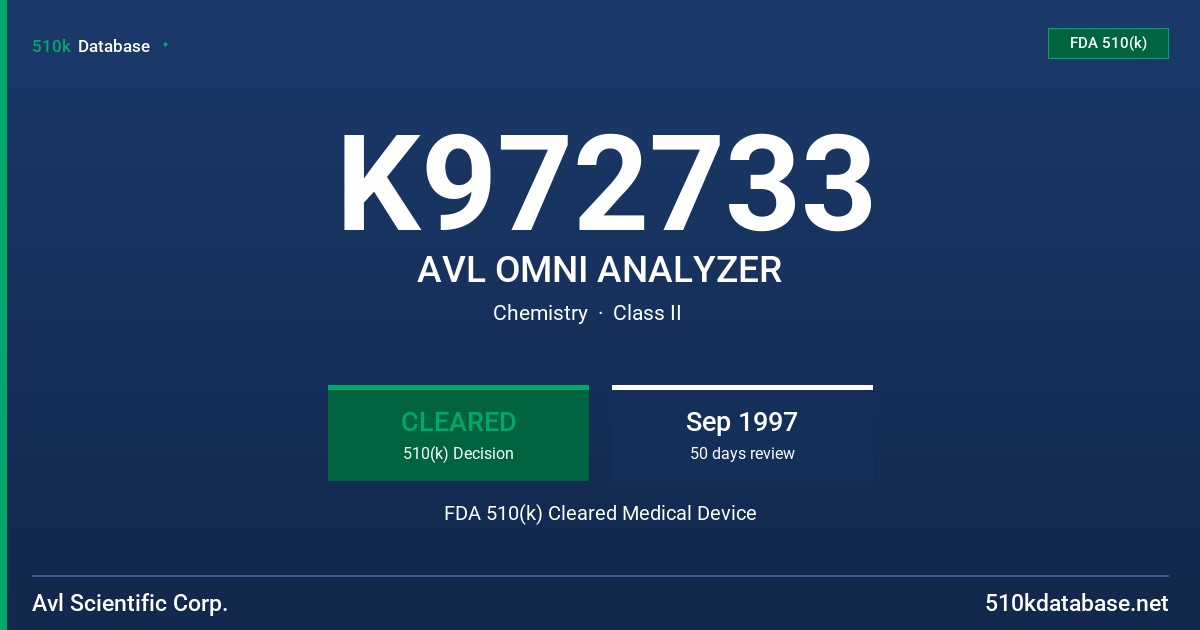 K972733 AVL OMNI ANALYZER FDA 510(k) Cleared Medical Device