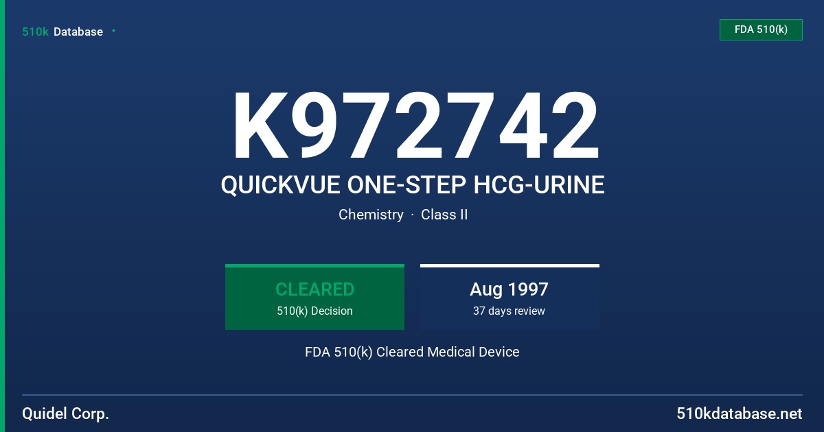K972742 QUICKVUE ONE-STEP HCG-URINE FDA 510(k) Cleared Medical Device