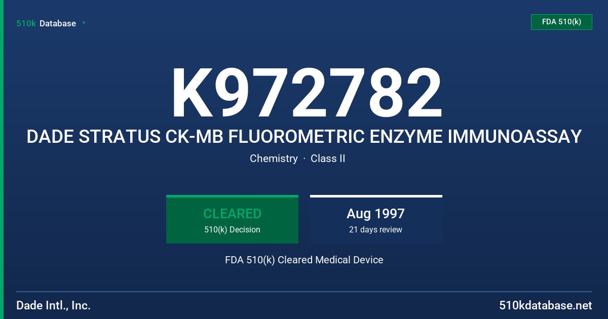 K972782 DADE STRATUS CK-MB FLUOROMETRIC ENZYME IMMUNOASSAY FDA 510(k) Cleared Medical Device