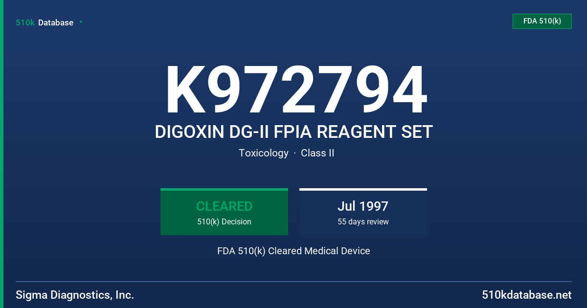 K972794 DIGOXIN DG-II FPIA REAGENT SET FDA 510(k) Cleared Medical Device