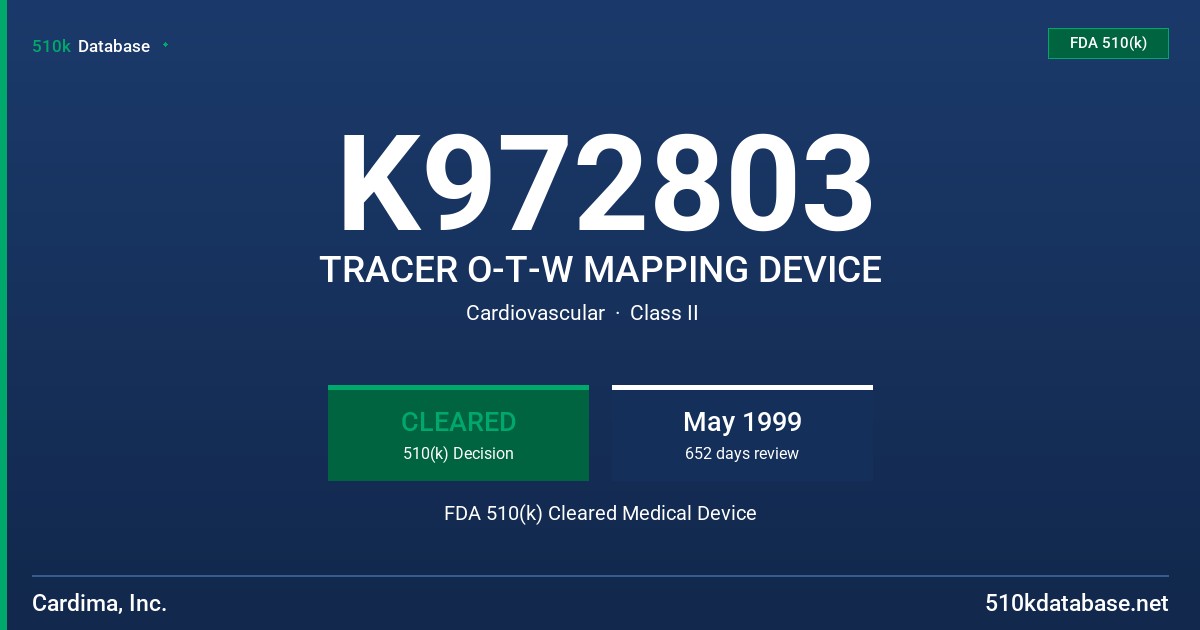 K972803 TRACER O-T-W MAPPING DEVICE FDA 510(k) Cleared Medical Device