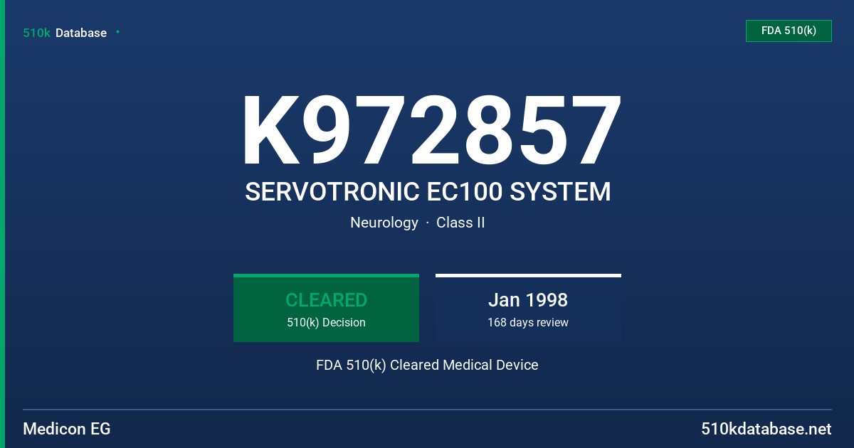 K972857 SERVOTRONIC EC100 SYSTEM FDA 510(k) Cleared Medical Device