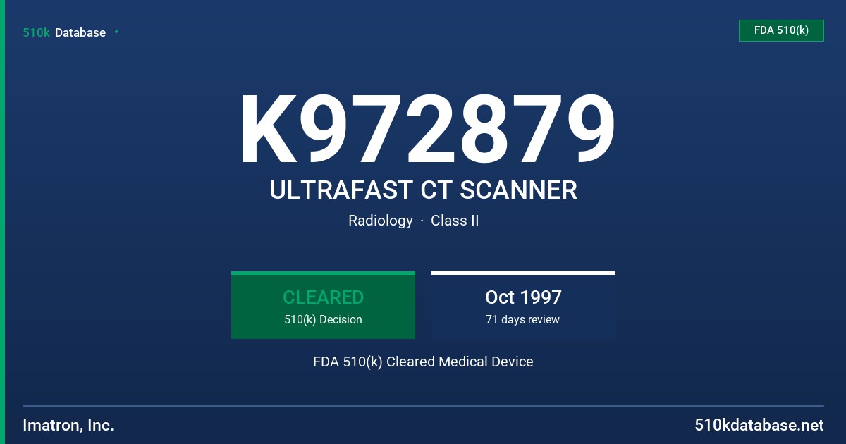 K972879 ULTRAFAST CT SCANNER FDA 510(k) Cleared Medical Device