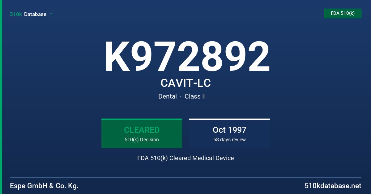 K972892 CAVIT-LC FDA 510(k) Cleared Medical Device