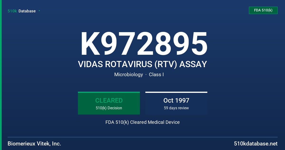K972895 VIDAS ROTAVIRUS (RTV) ASSAY FDA 510(k) Cleared Medical Device