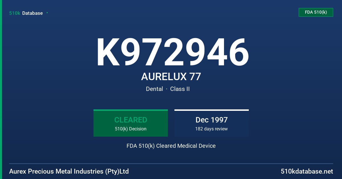 K972946 AURELUX 77 FDA 510(k) Cleared Medical Device