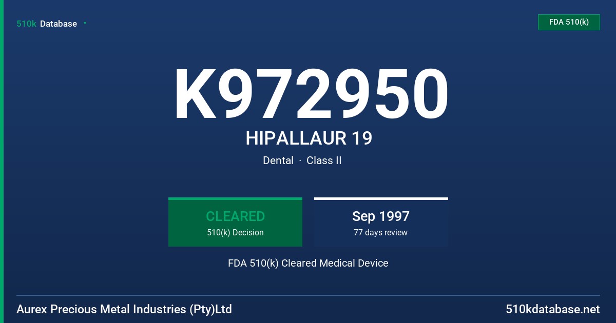 K972950 HIPALLAUR 19 FDA 510(k) Cleared Medical Device