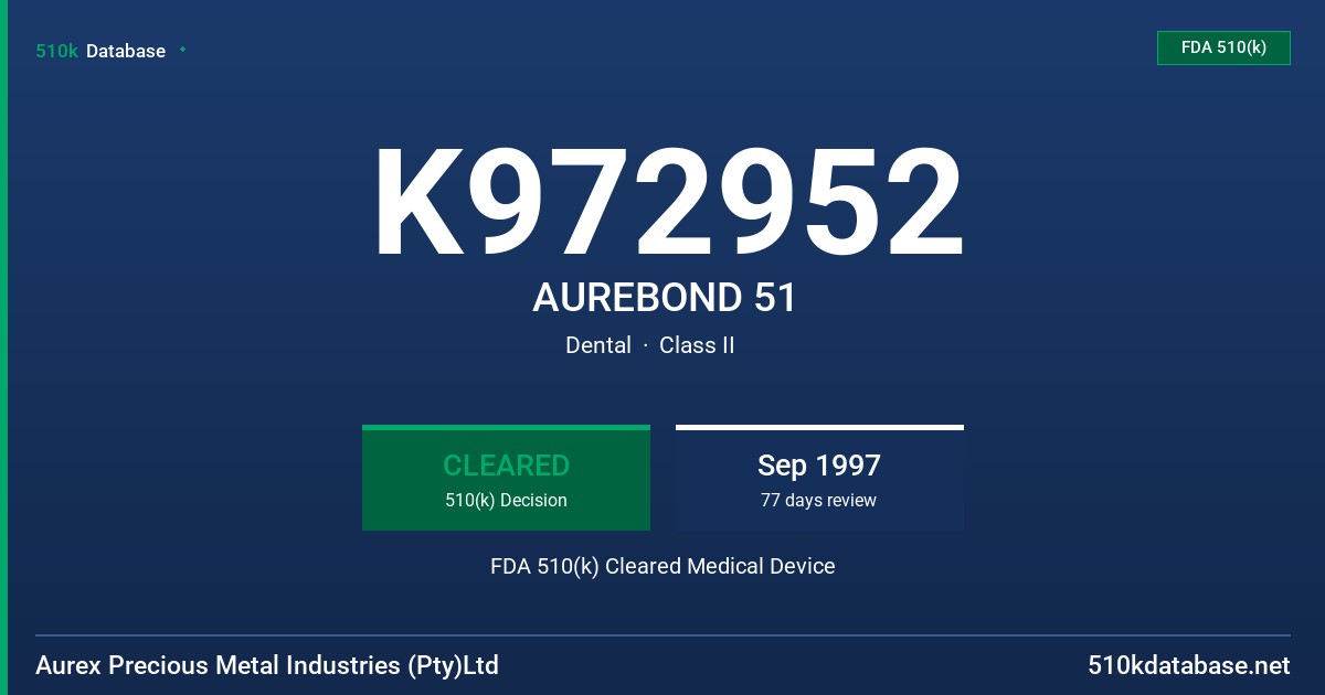 K972952 AUREBOND 51 FDA 510(k) Cleared Medical Device