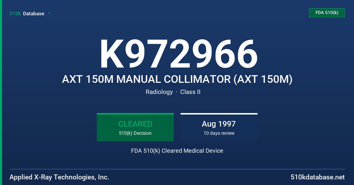 K972966 AXT 150M MANUAL COLLIMATOR (AXT 150M) FDA 510(k) Cleared Medical Device