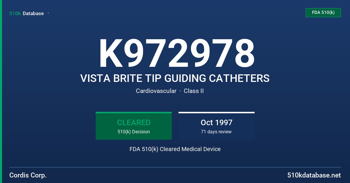 K972978 VISTA BRITE TIP GUIDING CATHETERS FDA 510(k) Cleared Medical Device