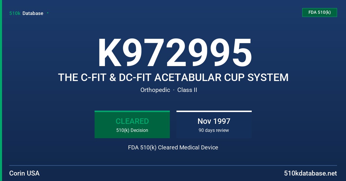 K972995 THE C-FIT & DC-FIT ACETABULAR CUP SYSTEM FDA 510(k) Cleared Medical Device
