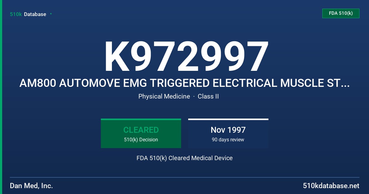 K972997 AM800 AUTOMOVE EMG TRIGGERED ELECTRICAL MUSCLE STIMULATION FDA 510(k) Cleared Medical Device