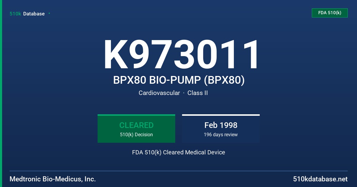 K973011 BPX80 BIO-PUMP (BPX80) FDA 510(k) Cleared Medical Device