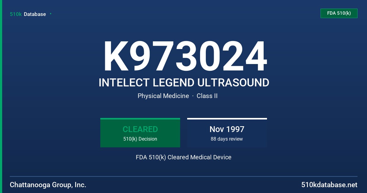 K973024 INTELECT LEGEND ULTRASOUND FDA 510(k) Cleared Medical Device