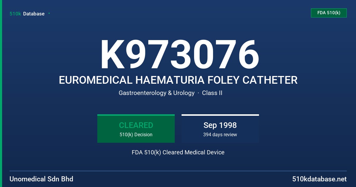K973076 EUROMEDICAL HAEMATURIA FOLEY CATHETER FDA 510(k) Cleared Medical Device