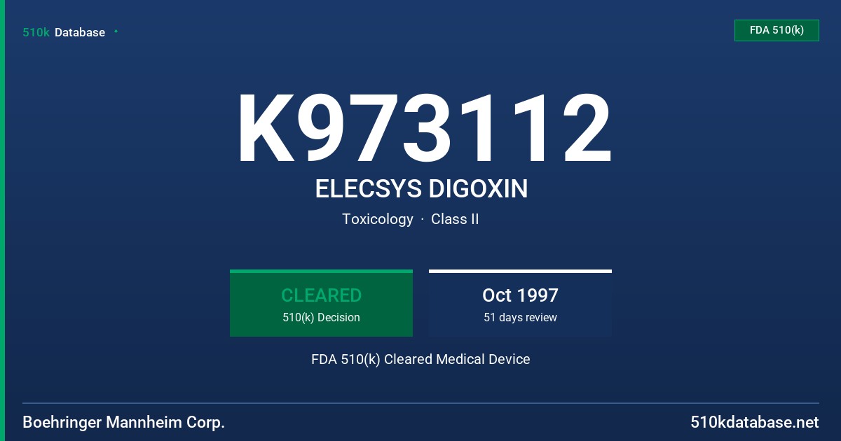 K973112 ELECSYS DIGOXIN FDA 510(k) Cleared Medical Device