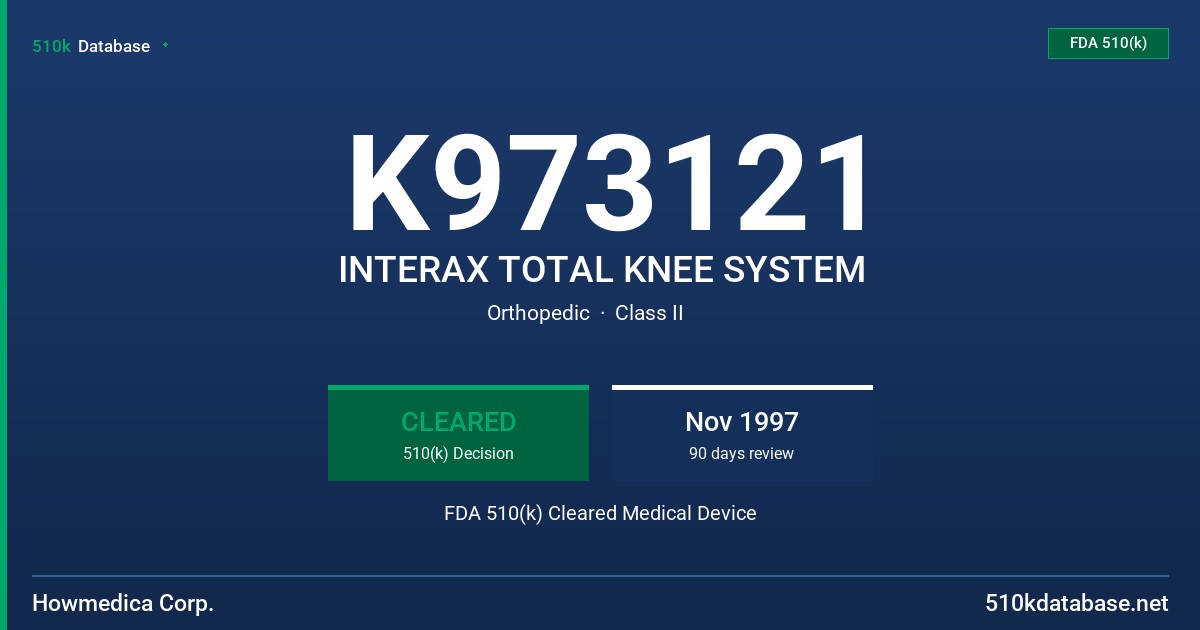 K973121 INTERAX TOTAL KNEE SYSTEM FDA 510(k) Cleared Medical Device