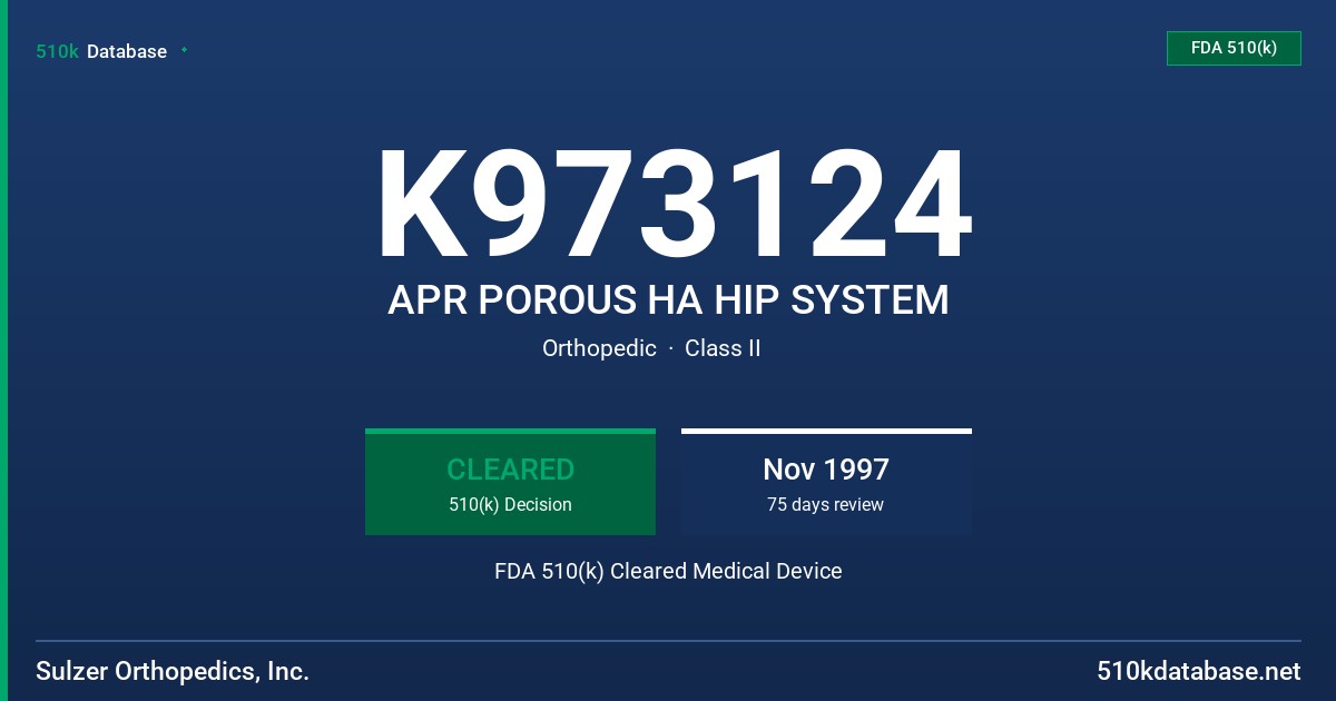 K973124 APR POROUS HA HIP SYSTEM FDA 510(k) Cleared Medical Device
