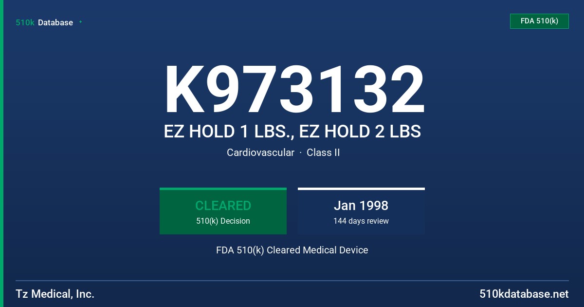 K973132 EZ HOLD 1 LBS., EZ HOLD 2 LBS FDA 510(k) Cleared Medical Device