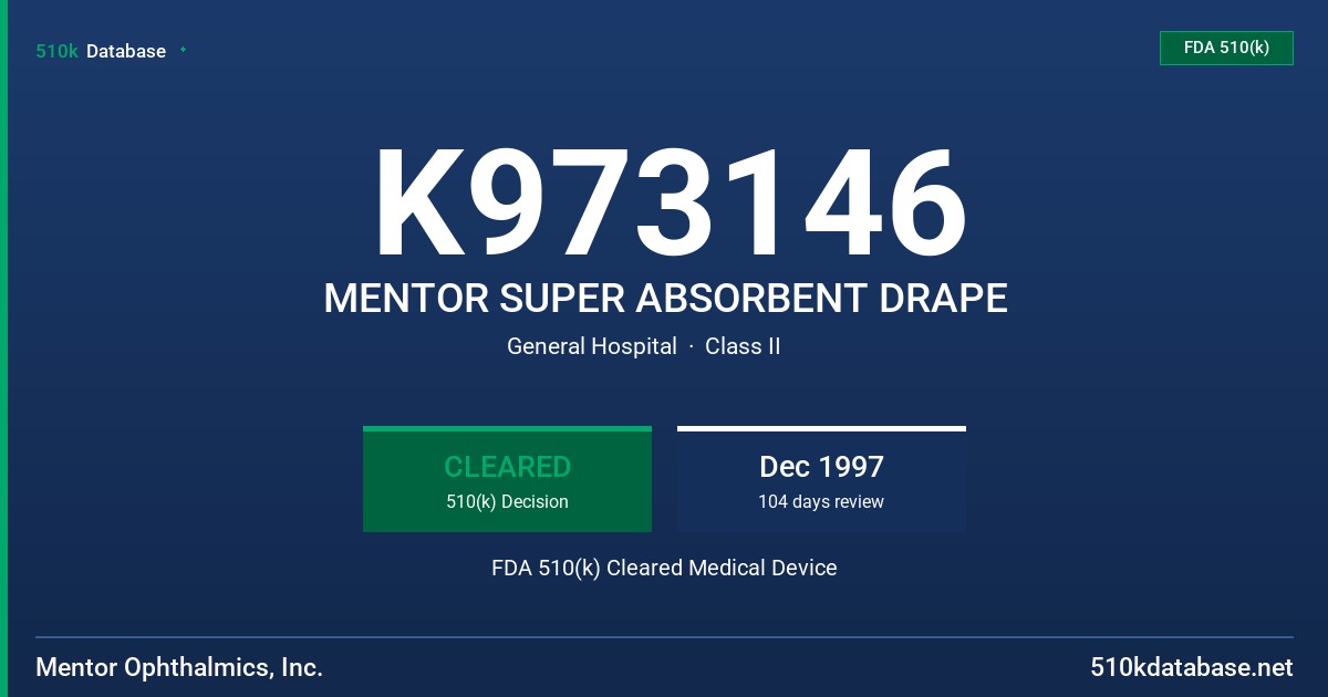K973146 MENTOR SUPER ABSORBENT DRAPE FDA 510(k) Cleared Medical Device