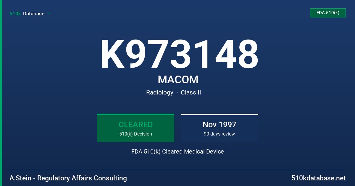 K973148 MACOM FDA 510(k) Cleared Medical Device