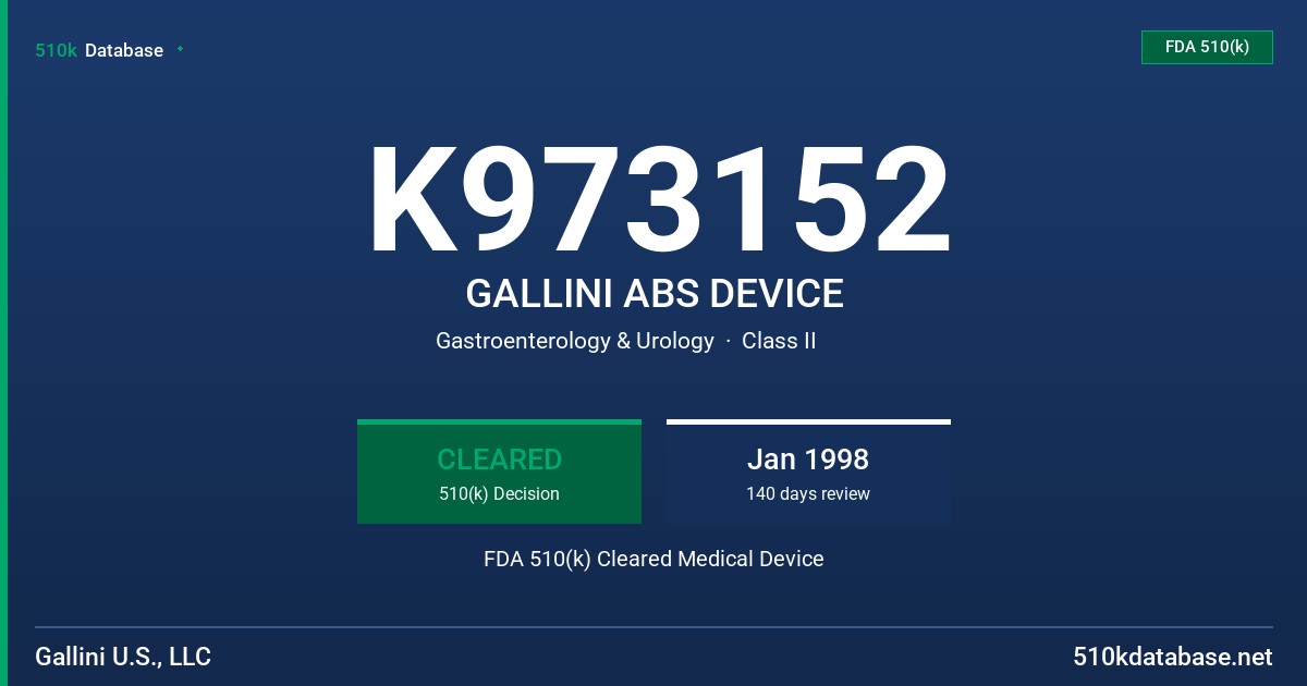 K973152 GALLINI ABS DEVICE FDA 510(k) Cleared Medical Device